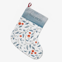 Holly Berry Watercolor Blue Typography Country