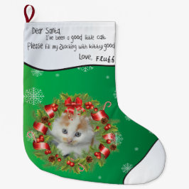 Calcetín Navideño Grande Holly Wreath Frame AÑADIR TU FOTO CAT Personalizad