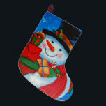Calcetín Navideño Grande Hombre de nieve con regalos<br><div class="desc">Este muñeco de nieve colorido te trae regalos.</div>