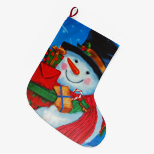 Calcetín Navideño Grande Hombre de nieve con regalos