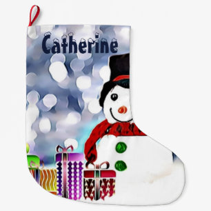 Calcetín Navideño Grande Hombre de nieve con sus regalos