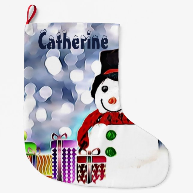 Calcetín Navideño Grande Hombre de nieve con sus regalos (Anverso)