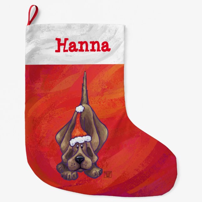 Calcetín Navideño Grande Hound Dog Navidades En Rojo (Anverso)