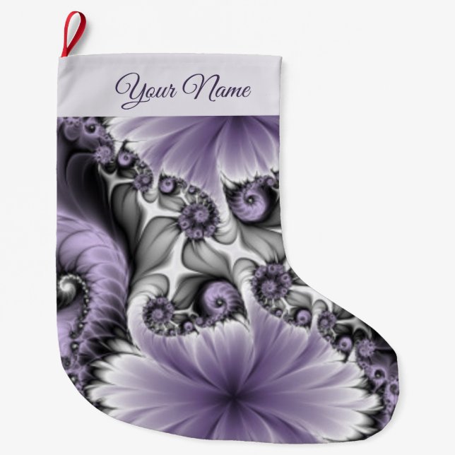 Calcetín Navideño Grande Ilusión Lilac Resumen Nombre del arte fractal flor (Anverso)