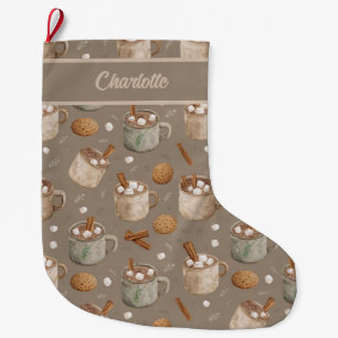 Calcetín Navideño Grande Ilustración de chocolate caliente y galletas de Na