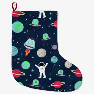 Calcetín Navideño Grande Ilustracion de patrón de espacio