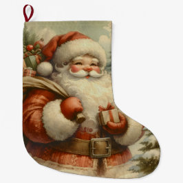 Calcetín Navideño Grande Ilustracion Retro Santa Claus