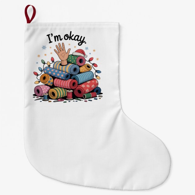 Calcetín Navideño Grande I'm Okay Funny Quilting Christmas Lovers (Anverso)