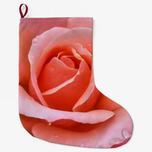 Calcetín Navideño Grande Impresión de arte botánico Rosa romántico