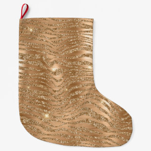 Calcetín Navideño Grande Impresión de cebra dorada glitzy Purpurina