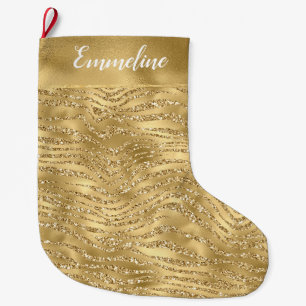 Calcetín Navideño Grande Impresión de cebra Purpurina Glitzy Gold