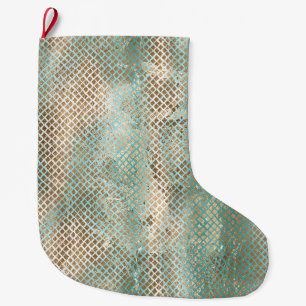 Calcetín Navideño Grande Impresión de serpiente Aqua White Gold