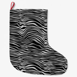 Calcetín Navideño Grande Impresión de zebra negra plateada