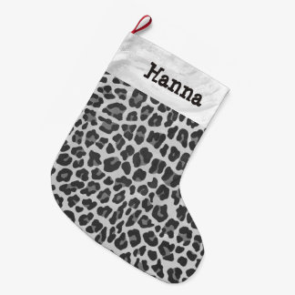 Calcetín Navideño Grande Impresión gris y gris clara del leopardo