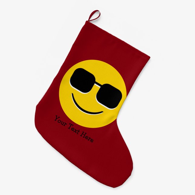 Calcetín Navideño Grande Individuo fresco de la emoji de las gafas de sol (Frente (Colgado))