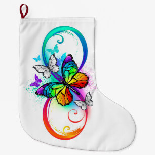 Calcetín Navideño Grande Infinidad brillante con la mariposa arcoiris