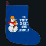 Calcetín Navideño Grande Ingeniero Civil más Coolest<br><div class="desc">Un gorra duro coronado por un muñeco de nieve de tránsito y el texto más genial de ingeniero civil del mundo es un humorístico diseño de regalos de ingeniería para estudiantes universitarios e ingenieros en cumpleaños,  graduaciones y vacaciones de invierno.</div>
