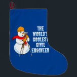 Calcetín Navideño Grande Ingeniero Civil más Coolest<br><div class="desc">Un gorra duro coronado por un muñeco de nieve de tránsito y el texto más genial de ingeniero civil del mundo es un humorístico diseño de regalos de ingeniería para estudiantes universitarios e ingenieros en cumpleaños,  graduaciones y vacaciones de invierno.</div>