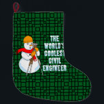 Calcetín Navideño Grande Ingeniero Civil más Coolest<br><div class="desc">Un gorra duro coronado por un muñeco de nieve de tránsito y el texto más genial de ingeniero civil del mundo es un humorístico diseño de regalos de ingeniería para estudiantes universitarios e ingenieros en cumpleaños,  graduaciones y vacaciones de invierno.</div>
