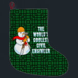 Calcetín Navideño Grande Ingeniero Civil más Coolest<br><div class="desc">Un gorra duro coronado por un muñeco de nieve de tránsito y el texto más genial de ingeniero civil del mundo es un humorístico diseño de regalos de ingeniería para estudiantes universitarios e ingenieros en cumpleaños,  graduaciones y vacaciones de invierno.</div>
