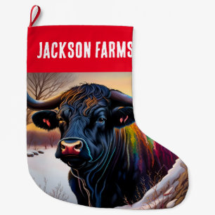 Calcetín Navideño Grande Invierno de Toro de Angus Negro