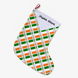 Calcetín Navideño Grande Irlanda Bandera Irlandesa Personalizada con Tesela