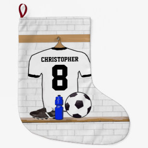 Calcetín Navideño Grande Jersey de fútbol negro blanco personalizado del