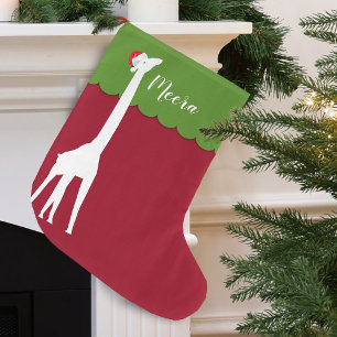 Calcetín Navideño Grande Jirafa de Navidad Personalizada