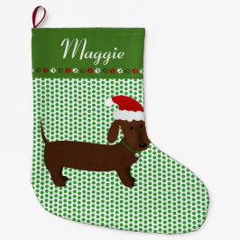 Calcetín Navideño Grande Jolly Santa Brown Dachshund Personalizado