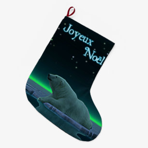 Calcetín Navideño Grande Joyeux Noёl - Oso Polar Borde de Hielo