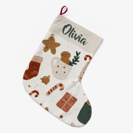 Calcetín Navideño Grande Joyful Christmas Pattern Custom Name Stocking