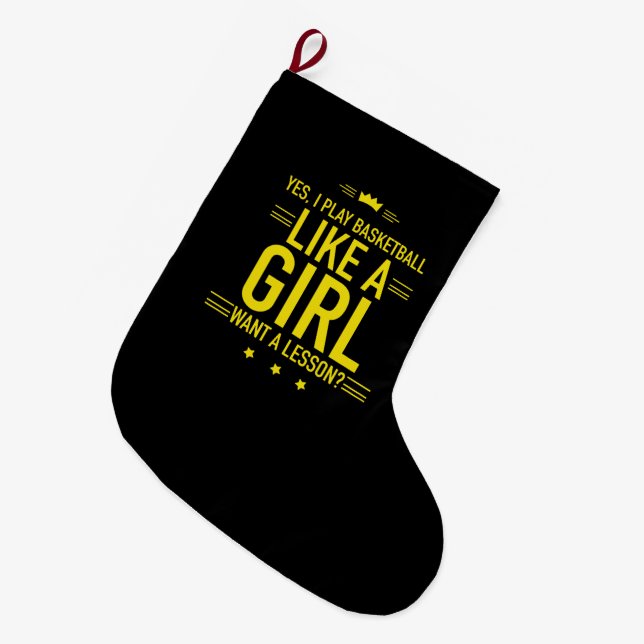Calcetín Navideño Grande Juego al baloncesto como un chica (Frente (Colgado))