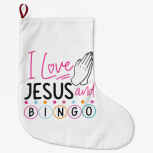 Calcetín Navideño Grande Jugador de Bingo Jesús Fe Cristiano Amo A Jesús Y