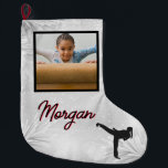 Calcetín Navideño Grande Karate Winter Wonder Foto y nombre personalizados<br><div class="desc">Karate Winter Wonder diseño personalizado con el nombre de su hijo y su foto!</div>