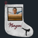 Calcetín Navideño Grande Karate Winter Wonder Foto y nombre personalizados<br><div class="desc">Karate Winter Wonder diseño personalizado con el nombre de su hijo y su foto!</div>