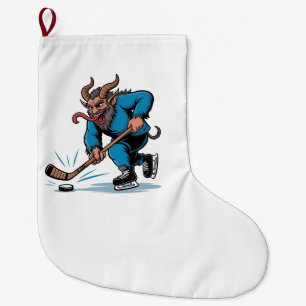 Calcetín Navideño Grande Krampus espeluznante jugando hockey sobre hielo en