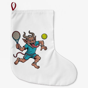 Calcetín Navideño Grande Krampus espeluznante jugando tenis Navidad Deporte