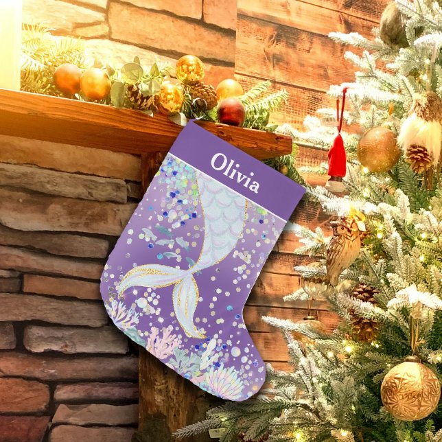 Calcetín Navideño Grande La fantástica playa de la sirena Purpurina bajo el (Subido por el creador)