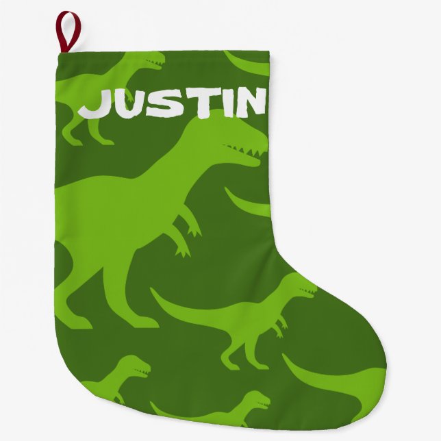 Calcetín Navideño Grande La impresión personalizada del t-rex del (Anverso)