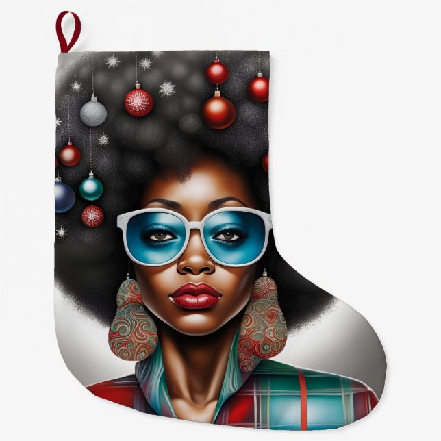 Calcetín Navideño Grande La mujer africana elegante y bizarro ambiente fest (Anverso)
