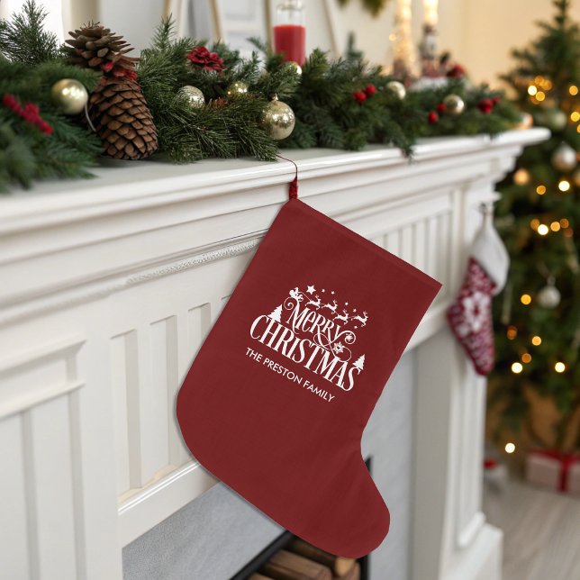 Calcetín Navideño Grande La profunda navidad de los feriados rojos (Deep Red Merry Christmas Large Christmas Stocking)