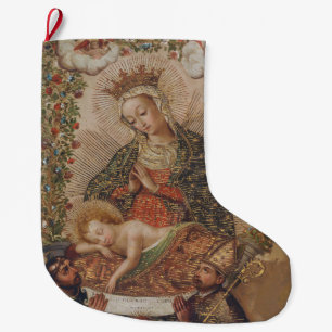 Calcetín Navideño Grande La Virgen Adorando a los Navidades del Niño Cristo
