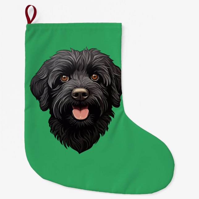 Calcetín Navideño Grande Labradoodle Perro Negro (Anverso)