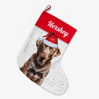 Calcetín Navideño Grande Labrador de chocolate con nombre de perro