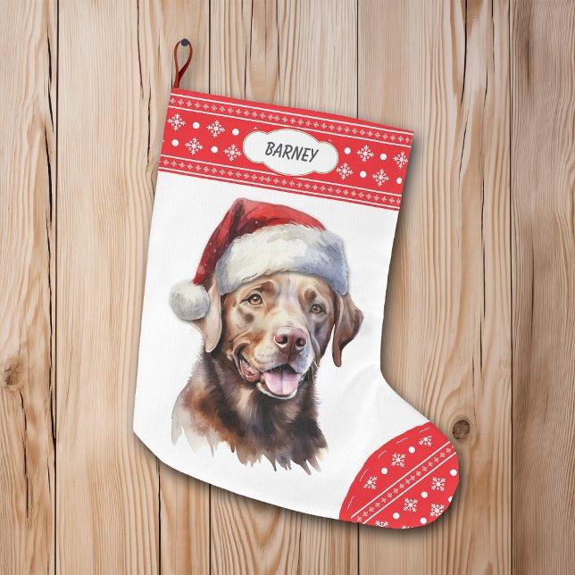 Calcetín Navideño Grande Labrador de chocolate recuperador Santa Hat Snowfl (Subido por el creador)