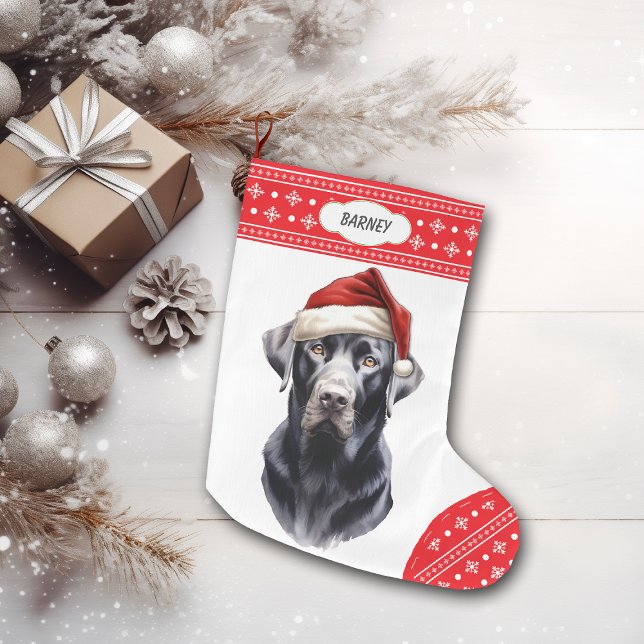 Calcetín Navideño Grande Labrador negro recuperar Santa Hat (Subido por el creador)