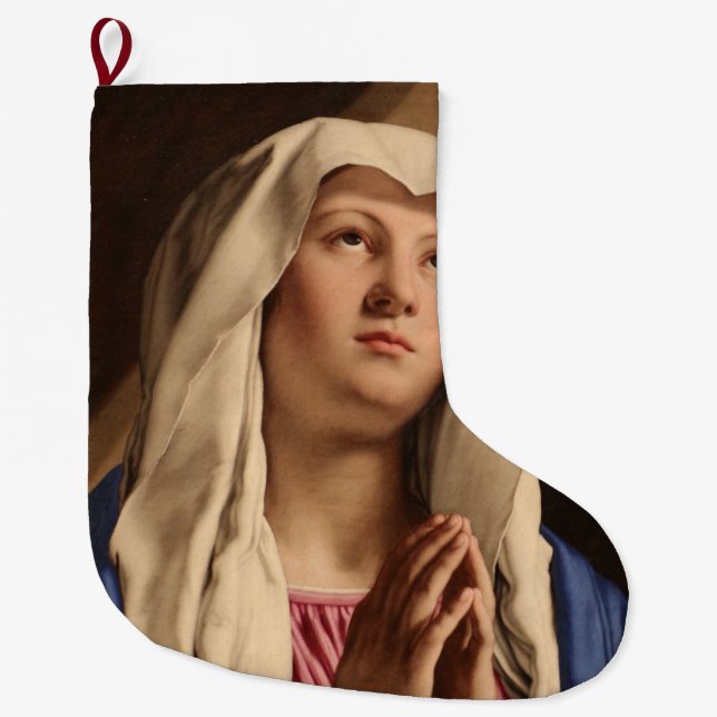 Calcetín Navideño Grande Lady Madonna Praying (Virgen María) (Arte Cristian (Anverso)