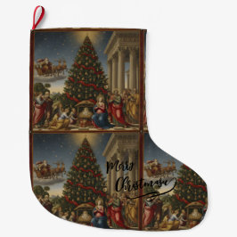 Calcetín Navideño Grande Large Polyester Nativity Santa Christmas Stocking
