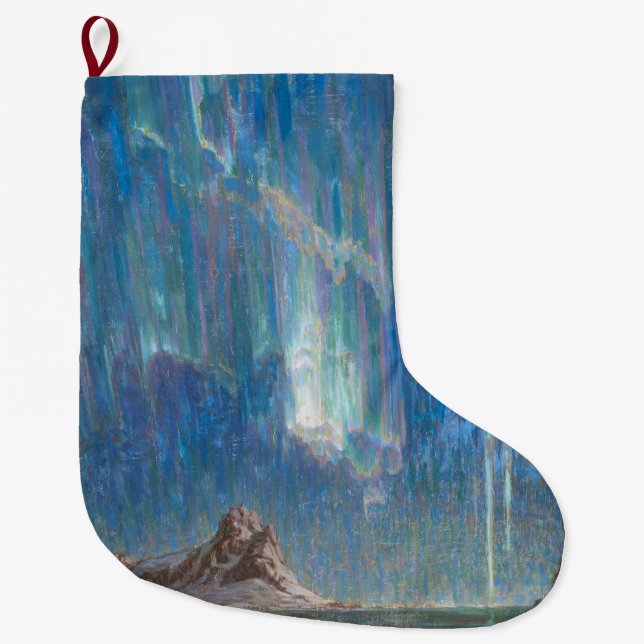 Calcetín Navideño Grande Las luces del norte de Noruega (Aurora) (Anverso)