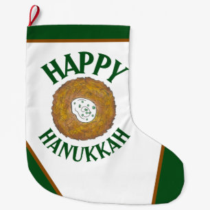 Calcetín Navideño Grande Latkes Felices Fiestas Judías en Hanukkah Chanukah